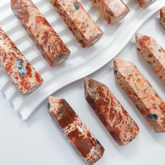 Sunstone with Blue Apatite Tower Points - Picture 4 of 9